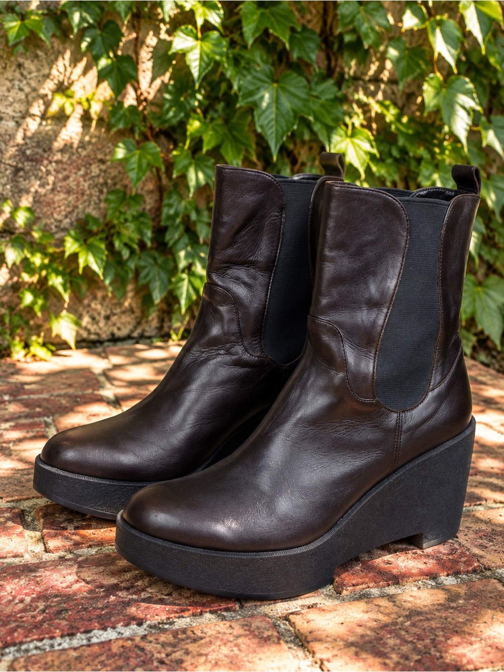 ROBERT CLERGERIE Brown Leather Luxury Chelsea Platform Architectural Boots, 10